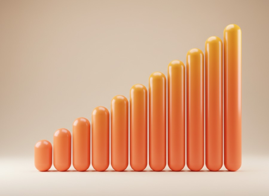 A rising row of glossy orange bars resembling an equaliser